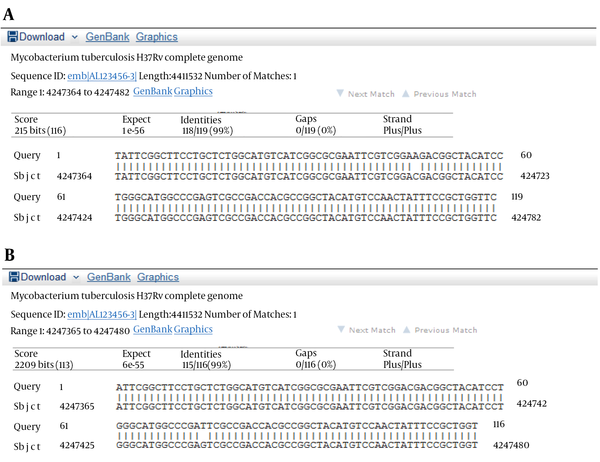 Alignment of Sequences Derived From embB Gene (118 bp; Mutation Occurred in Codons 299 and 309)