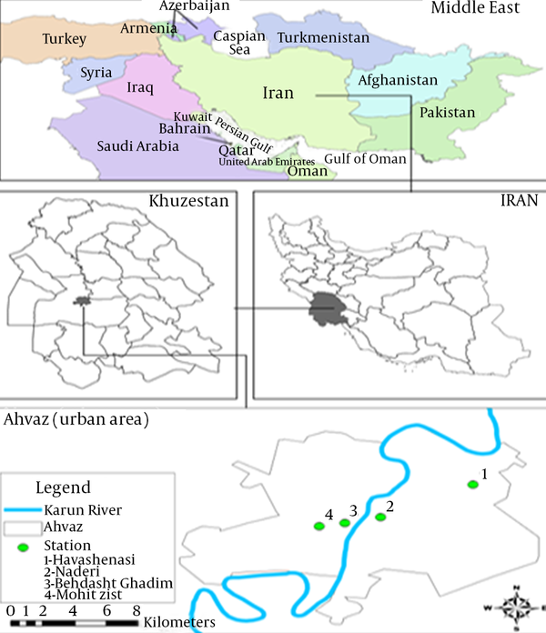 Location of the Study Area and Sampling Station in the Khuzestan Province (Ahvaz City), in the South West of Iran (37)