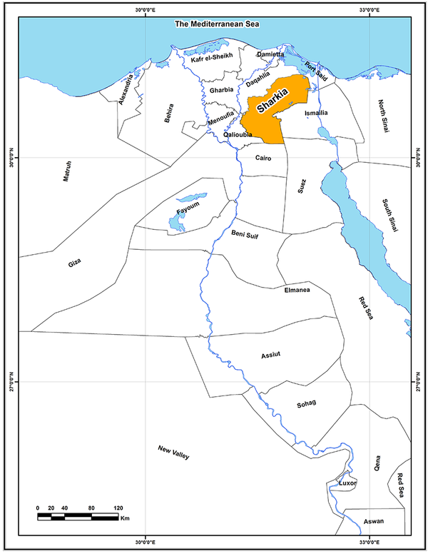 Location of Sharkia Within Egypt Governorates