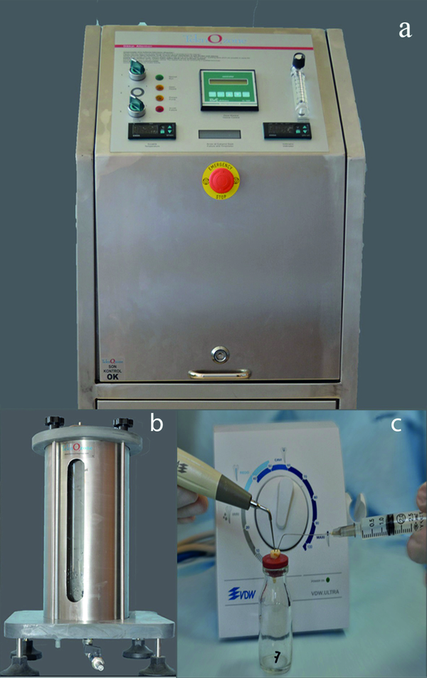 a) Aqueous Ozone Generator b) Reactor Tank c) Application of Aqueous Ozone With Ultrasonic Technique