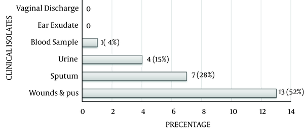 Metallo-β- Lactamases Producer Numbers and Percentage in Relation to Source of P. aeruginosa Clinical Isolates