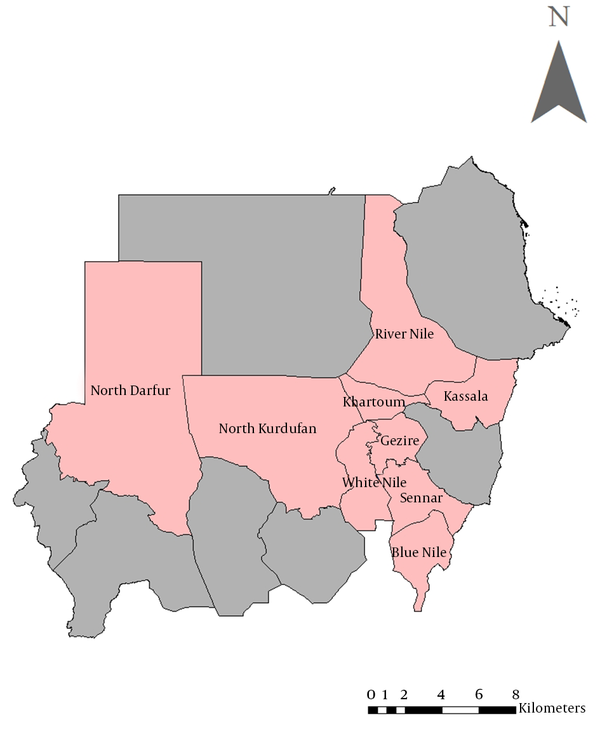 Map of Sudan Showing States Where Samples Were Collected