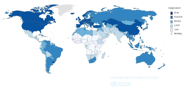 Incidence Age-Standardized Rates Per 100,000 of LC in the World in 2012