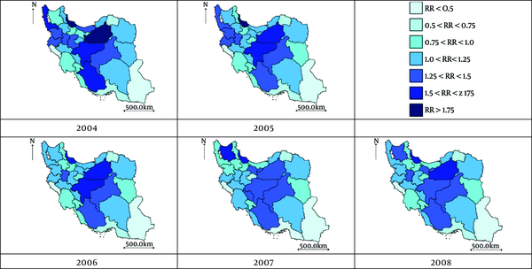 RR for 2004 - 2008 Estimated from Spatiotemporal Model
