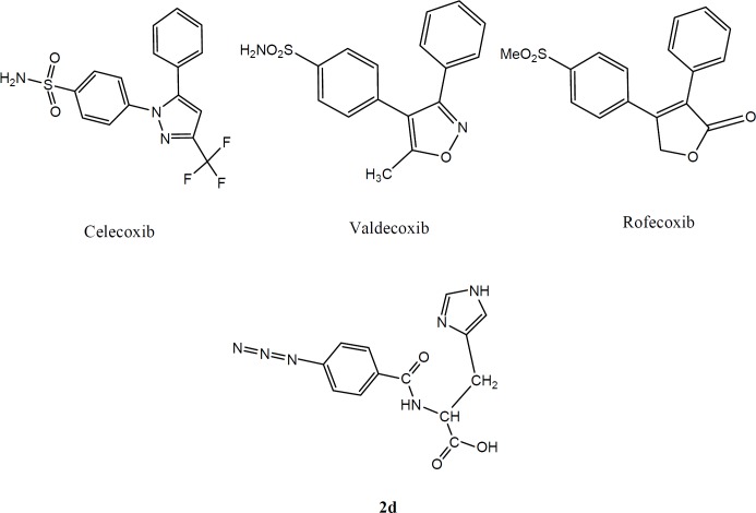 Some representative examples of selective cyclooxygenase-2 inhibitors and our designed molecule (2d