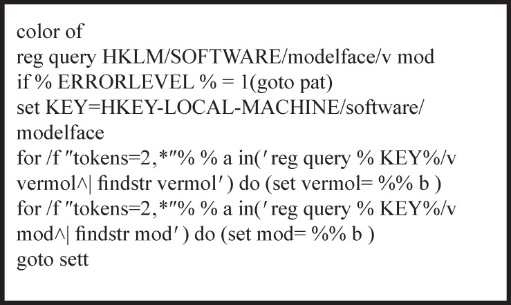 The codes relating to registry queries of Modelface