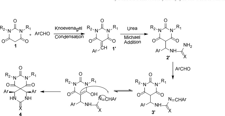 The proposed mechanism for synthesis of 4