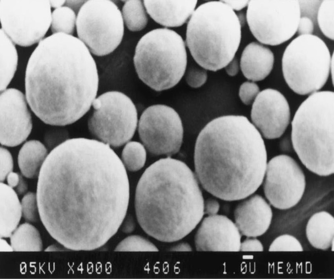 Scanning electron micrograph of metronidazole microcapsule at 05KV × 4000