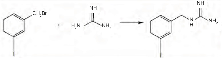 Scheme for the synthesis of MIBG from meta-iodobenzylbromide with guanidine