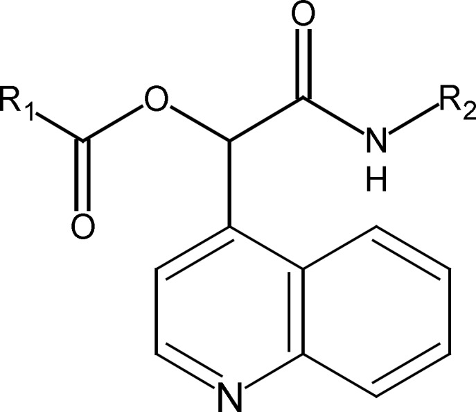 Structure of α -(acyloxy)-α-(quinolin-4-yl)acetamides.