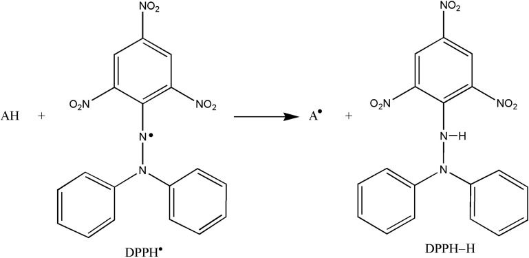 Reaction scheme between antioxidant (AH) and DPPH• radical