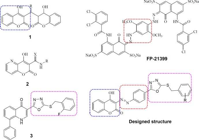 Lead anti-HIV compounds (1, 2, 3 and FP-21399) and our designed structure