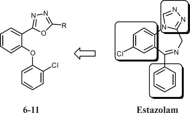 The structure of designed compounds 6-11 and estazolam. The main pharmacophores have been conserved