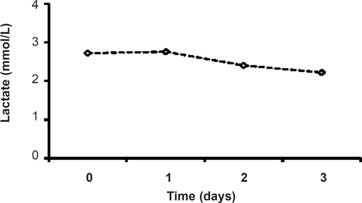Serum lactate levels during three days of metformin treatment (1000 mg, twice daily).
