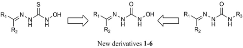 Design of the novel N-hydroxy semicarbazone derivatives based on the structural elements of active N-hydroxy thiosemicarbazones (left) and semicarbazones (right