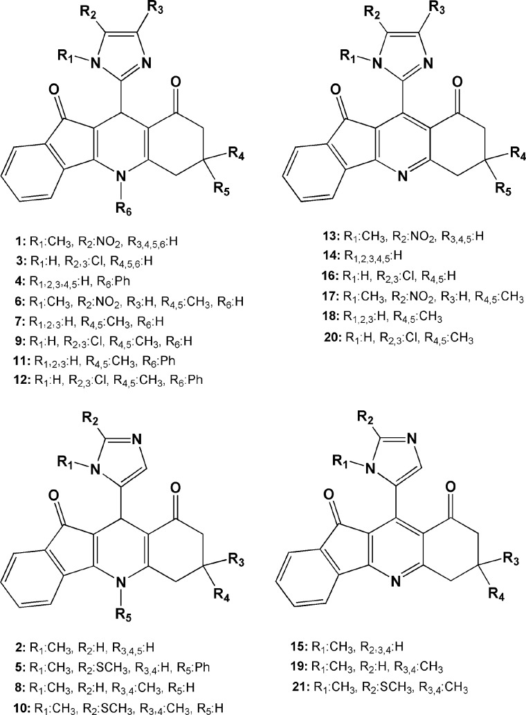 Chemical Structures of indeno [1, 2-b] quinoline-9,11-diones under study
