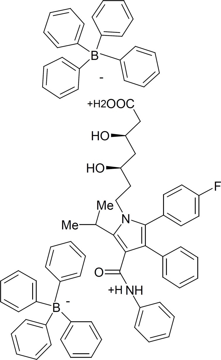 Suggested structure of atorvastatin-tetraphenylborate (AT-(TPB)2) ionpair