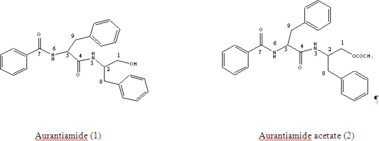 Structures of aurantiamide and aurantiamide acetate