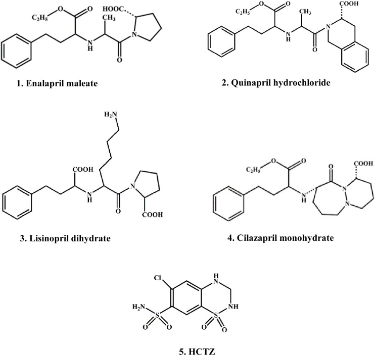 The chemical structures of the investigated drugs