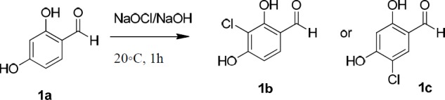Synthesis of 3-chloro-2,4-dihydroxybenzaldehyde (1b)