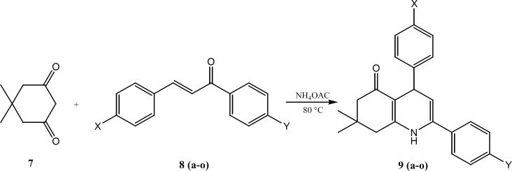 Synthesis of 5-oxo-1,4,5,6,7,8 hexahydroquinoline derivatives 9a-o