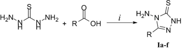 Synthesis of compounds Ia-f. Reaction conditions: i) heat to reflux (for Ia-c) or heat at 164-170 °C (for Id-f)