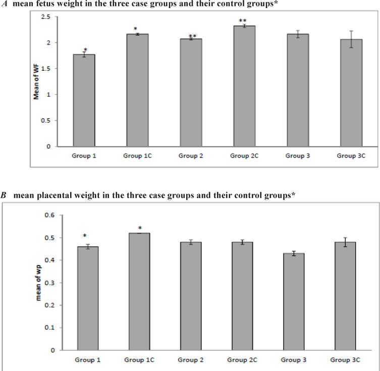 Fetal and placental weight in all the groups