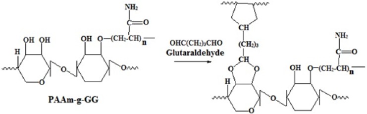 Schematic representation of Graft polymerization of acryl amide on guar gum
