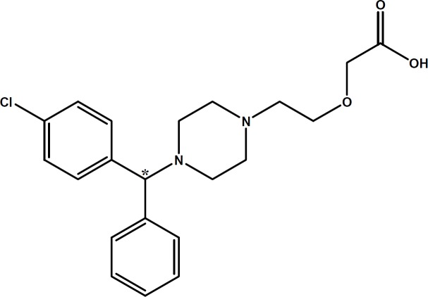 Chemical structure of cetirizine (CTN). Chiral center is marked with asterisk