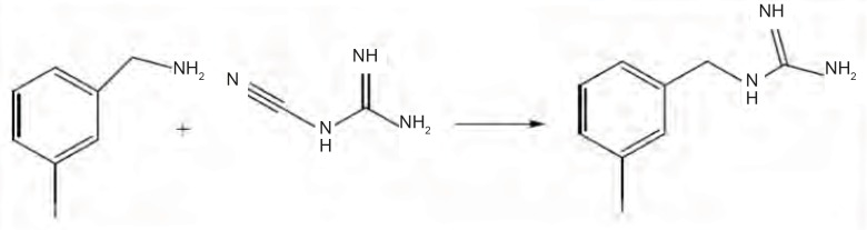 Scheme for the synthesis of MIBG from meta-iodobenzylamine with cyanoguanidine