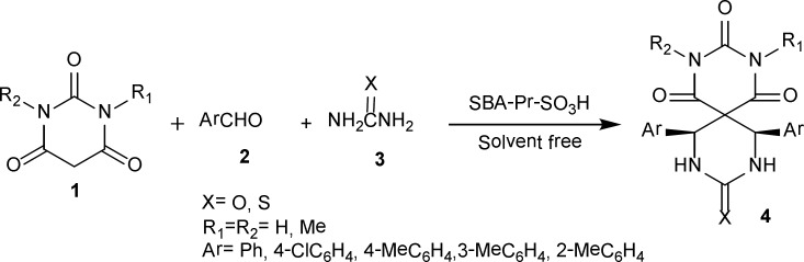 Synthesis of spiropyrimidinethiones/spiropyrimidinones-barbituric acid derivatives 4a-m.