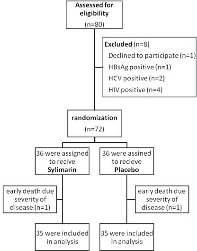 Enrollment, randomization, and follow-up of the study patients.