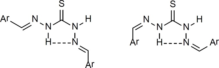 Existence of possible intramolecular H-bond in both E and Z isomers. H-bonds are shown by dashed lines.