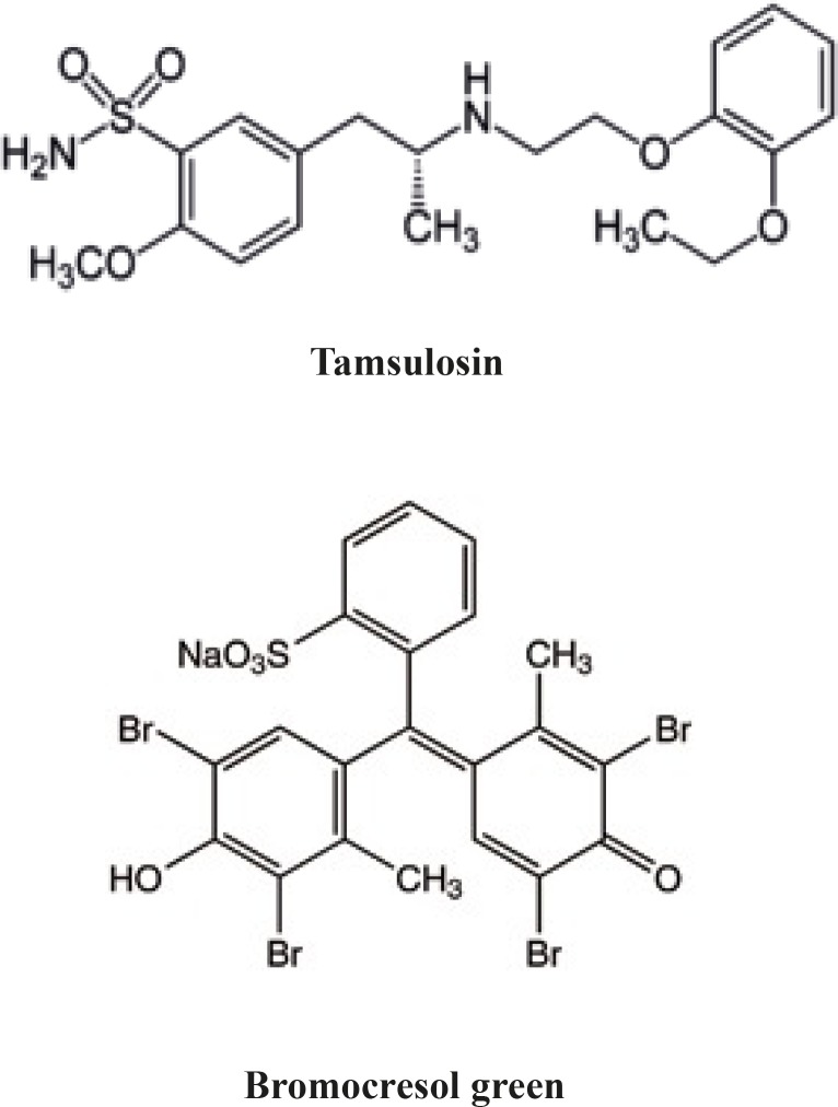 Chemical structure of tamsulosin and bromocresol green