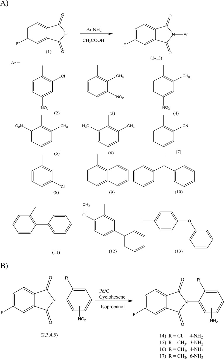 Synthetic route of 4-flurophthalimides 2-17