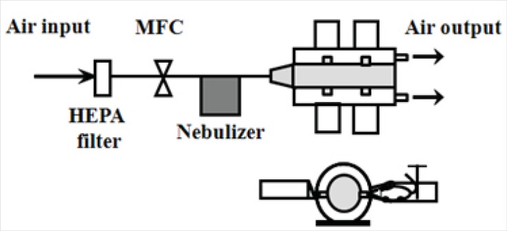 Schematic diagram of aerosol gene delivery devices. HEPA filter: High-Efficiency Particulate Air filter. MFC: Mass Flow Controller.