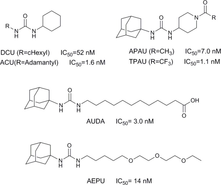 Chemical structures of known sEH inhibitors