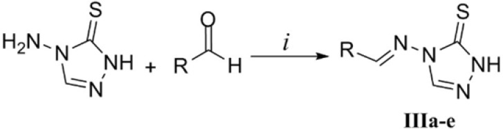 Synthesis of Schiff bases IIIa-e. Reaction conditions: i) AcOH, 90 °C.