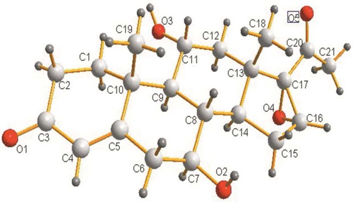 Crystal structure of 7β, 11α-dihydroxy-16α, 17α-epoxyprogesterone (3)