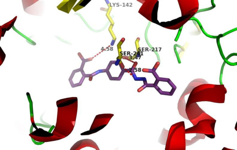 Interaction of compound 12 (purple) in the catalytic triad of FAAH