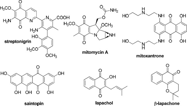 Chemical structures of known anticancer naphthoquinone based compounds