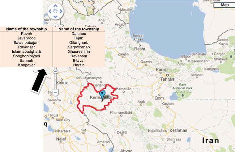 Study area map kermanshah Iran