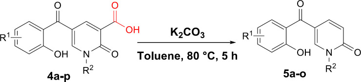 Decarboxylation reaction of 2-pyridone-3-carboxylic acids