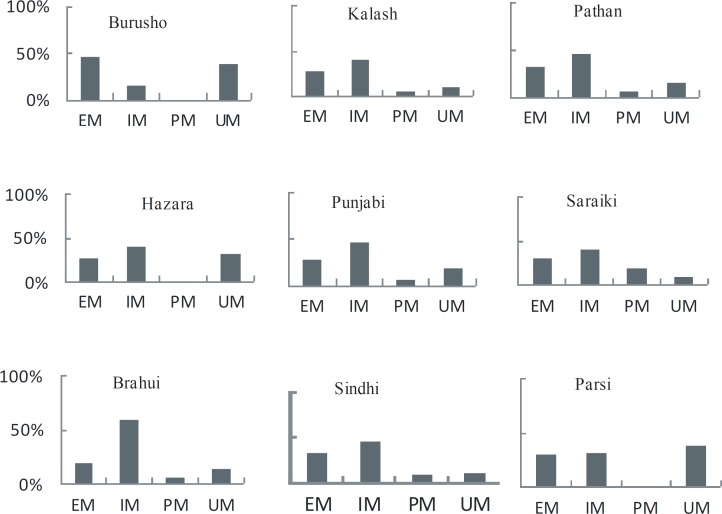 Predicted CYP2C19 phenotypes from genotypes in nine Pakistani ethnic groups