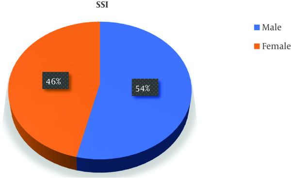 Gender of patients with SSI in a 1000-bed tertiary-care teaching hospital