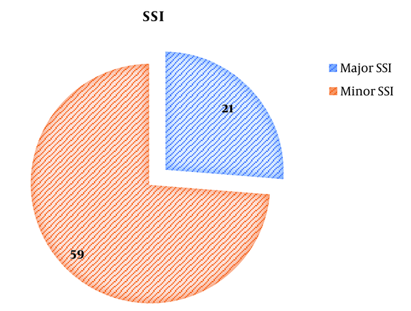 Distribution of SSI into major and minor SSI in a 1000-bed tertiary-care teaching hospital