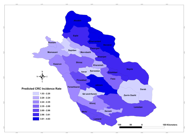 Predicted colorectal cancer (CRC) incidence rate of Fars Province