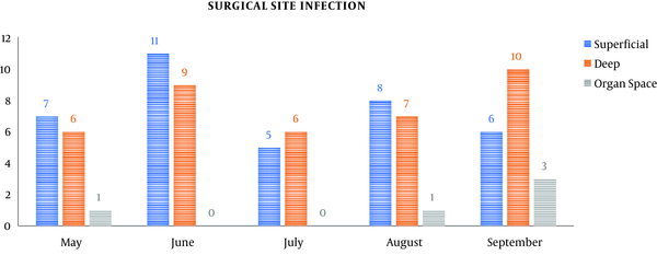 Incidence of various types of SSI in a 1000-bed tertiary-care teaching hospital