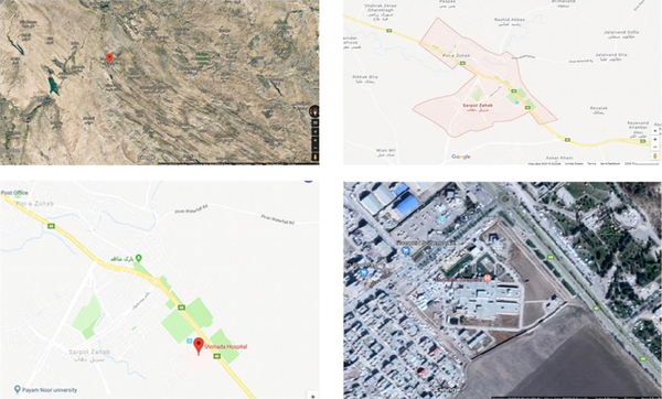 The location of Shohada hospital, Sarpol-e-Zahab, Kermanshah is shown (source: Google Map; see Appendix 3 in Supplementary File)
