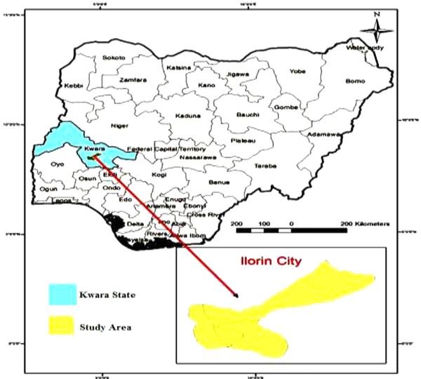 Map of Nigeria showing Kwara State and Ilorin the Study Area (shaded) (22)